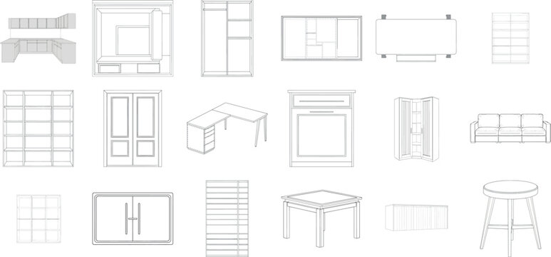 Collection of furniture and architectural elements