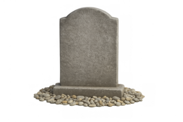 Empty tombstone with pebbles for memorial on transparent background