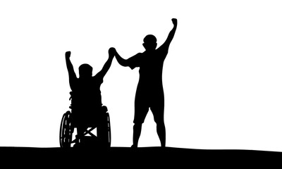 Silhouette of two people celebrating isolated on transparent background