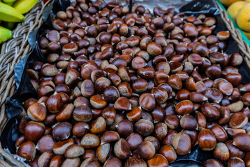 Fresh chestnuts at a market