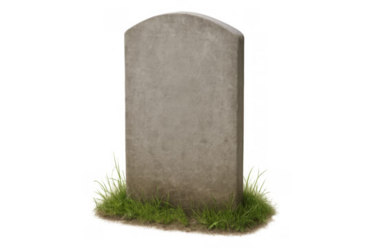Blank tombstone with grass on transparent background