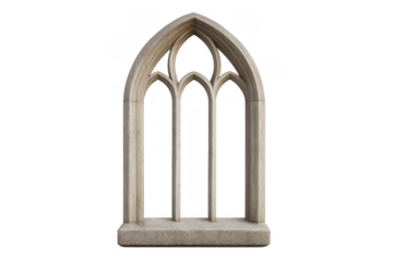 Gothic arched stone window frame on transparent background