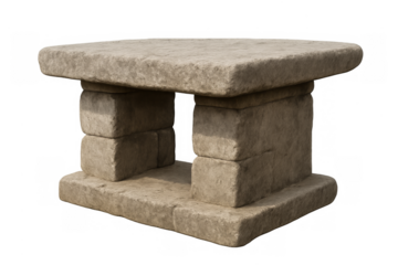 Ancient weathered stone table pedestal isolated on transparent background