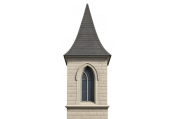 Medieval castle turret with gothic arched window