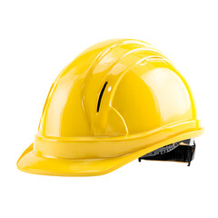 Bright yellow construction safety hard hat for head protection isolated on transparent background