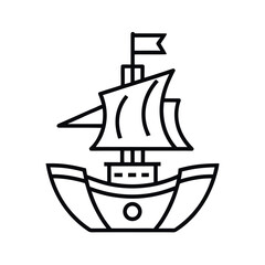 Pirate Ship Outline Line Art Vector Illustration