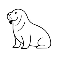 Walrus Outline Vector Illustration | Arctic Animal Line Art Vector