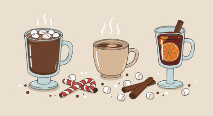 Hot Winter Drinks Flat Illustration