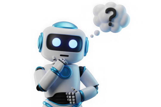  AI, advanced chatbot, or robot thinking 3d HD images isolated on a white background are best for creating artificial intelligence technology logos. communication, cyberspace, and cybersecurity.