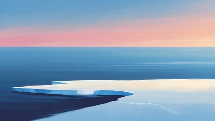 Serene arctic landscape with floating iceberg under a soft sunrise sky