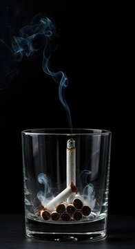 Un mozzicone di sigaretta viene schiacciato in un posacenere di vetro. Fine del vizio, fumo che si dissolve lentamente nell'aria ,schiacciare ,habit ,smoke