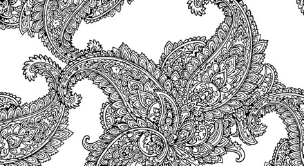 Intricate black and white paisley pattern seamless design evokes timeless elegance and classic style for decorative applications © TOP-EDGE DESIGNS