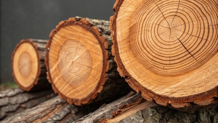 Detailed Cross-Section of Tree Trunks with Visible Growth Rings