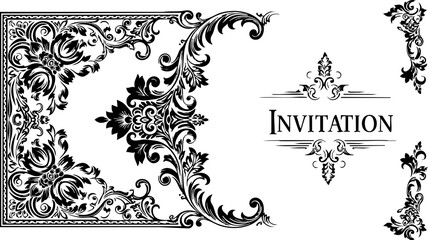 Elegant ornate invitation design elements with classic flourish for weddings, formal events, and sophisticated stationery projects