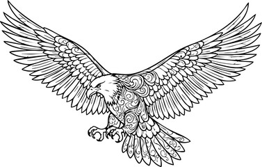 Obraz premium Majestic eagle soaring with powerful wings outstretched, showcasing intricate feather details and fierce predatory gaze, symbolizing freedom and strength.