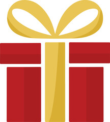 Red gift box with gold ribbon isolated on transparent background