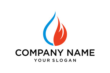 Abstract Blue Water Drop and Red Flame Logo. Modern graphic symbol for gas, energy, plumbing, heating, or cooling company branding concept.