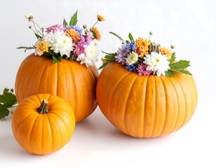 Festive Autumn Display - Pumpkins and Floral Arrangements for Fall Decor.