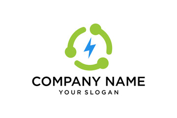 Modern Green Energy Technology Logo with Circular Network and Blue Lightning Bolt Icon