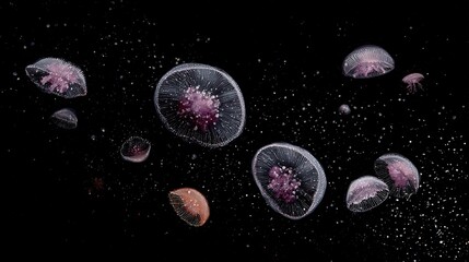 Fototapeta premium Group of jellyfish float on water surface