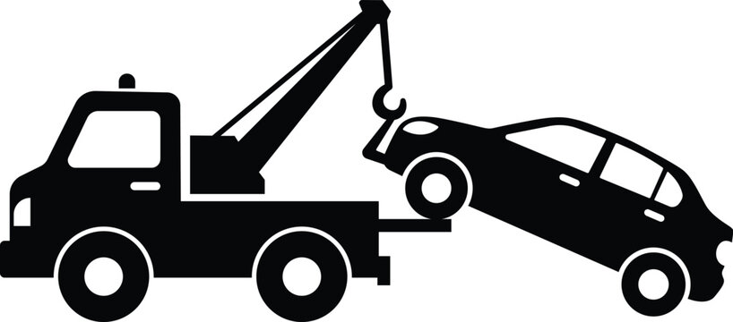 Car Towing Service icon silhouette on white background 