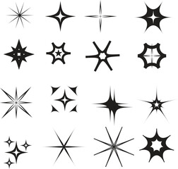 Star and sparkle shapes silhouette set isolated on white background