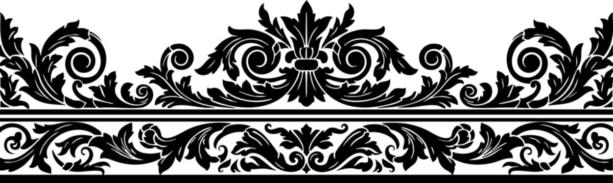 Elegant black ornate scrollwork border design adds luxurious vintage flair to invitations, documents, and decorative projects.