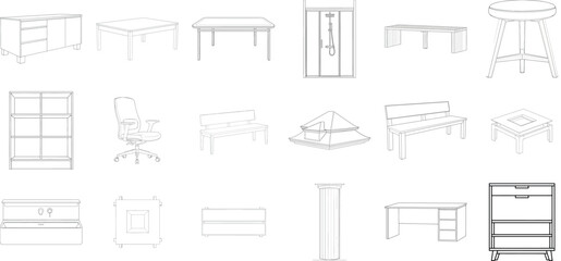 Collection of furniture sketches and blueprints