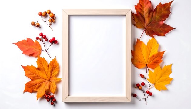 Autumn Frame Mockup with Colorful Leaves and Berries.
