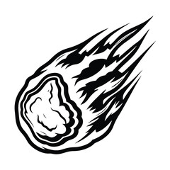 Monochrome comet illustration shows dynamic tail and space rock hurtling through the dark night