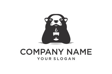Stylized Otter Holding Coffee Cup Logo Design