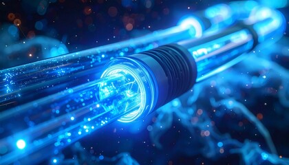 Fiber optic cables transmitting data with light pulses