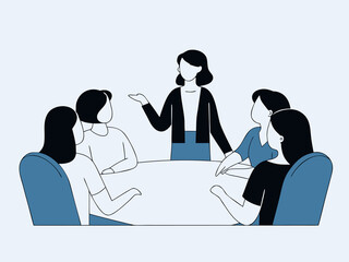 Female CEO leading discussion, women in business, inclusive leadership