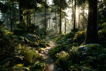 Obraz premium Landscape forest sunlight outdoors.