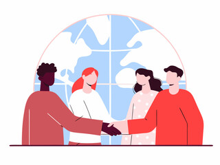 International team shaking hands, partnership and collaboration concept