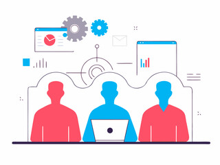 Futuristic holographic team silhouettes, AI-powered collaboration concept