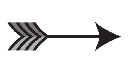 Stylized gray arrow, with striped fletching, dynamically points toward the right side.
