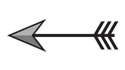 Stylized graphic arrow points sharply left against a stark black background, vector icon.