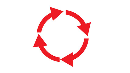 Cycle of vibrant red arrows create a circular loop against a stark black background.