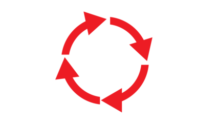 Cycle of vibrant red arrows create a circular loop against a stark black background.