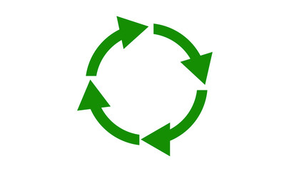 A circular chain of four green arrows indicates a continuous process on black background.
