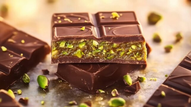 Dubai milk chocolate bar filled with kataifi dough and green pistachio paste