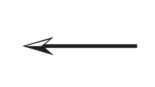 Sleek leftward arrow pointing towards the void against a pure black background space.