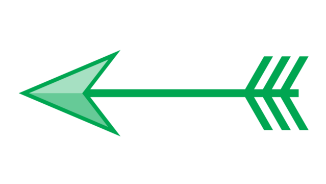Abstract green arrow pointing left, centered on black background, geometric design.