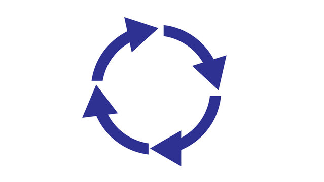 Circular flow is visually represented by four vibrant blue arrows on black backdrop.