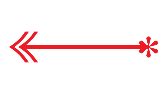 Bold red graphic arrow with an expressive, energetic burst effect on a black field.