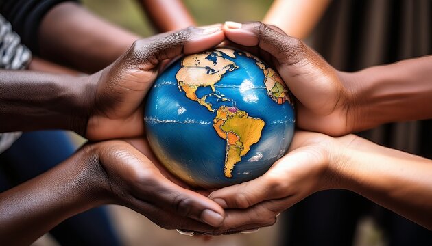 plusieurs mains drages et origines differentes tenant ensemble un globe terrestre symbole de solidarite et de responsabilite pour la protection de la planete a lroccasion de la journee de la terre le