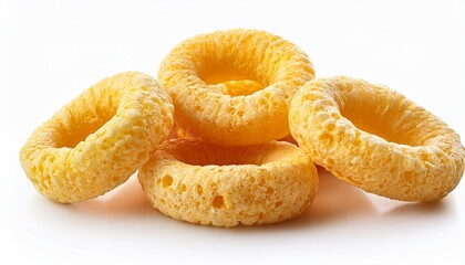 cereal rings isolated breakfast yellow rice loops corn cereals snack on white background