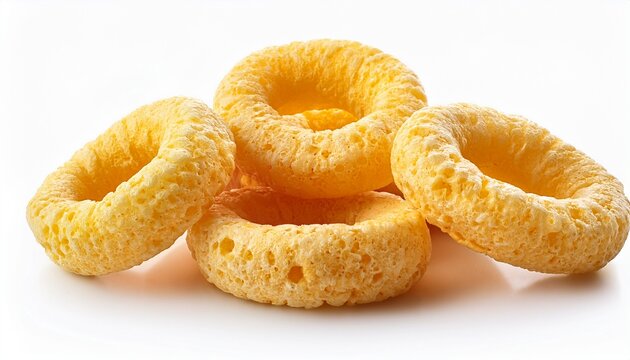 cereal rings isolated breakfast yellow rice loops corn cereals snack on white background