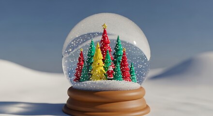 Festive christmas snow globe with colorful trees and snowy landscape